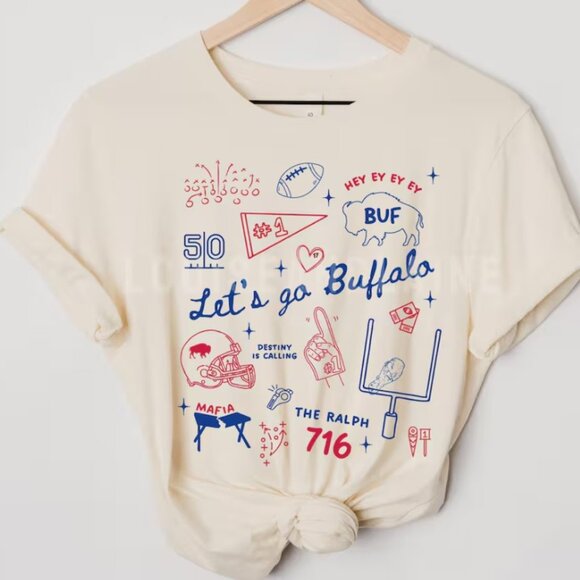 Buffalo Football Doodles Gildan Tee Women’s Fan Gift Sports T-Shirt - Picture 2 of 3